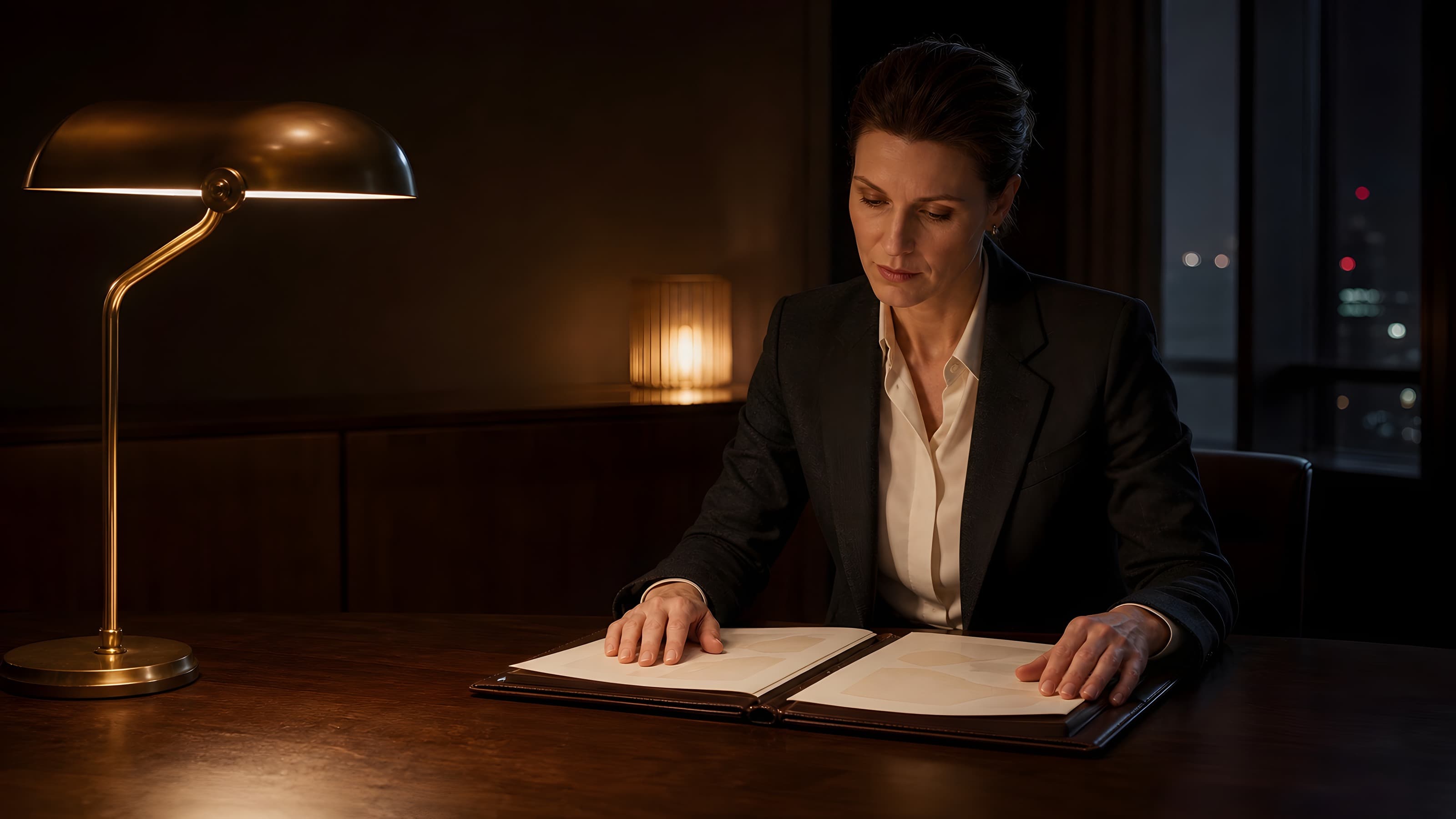 A single representative at a desk reviewing materials under warm light, one accountable point of contact.