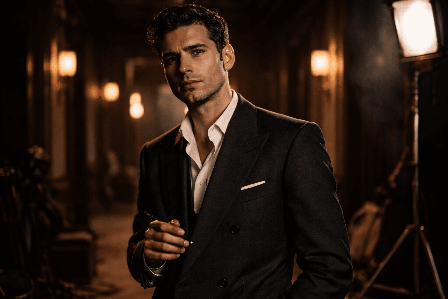 Idris N. — actor, dark editorial portrait on set