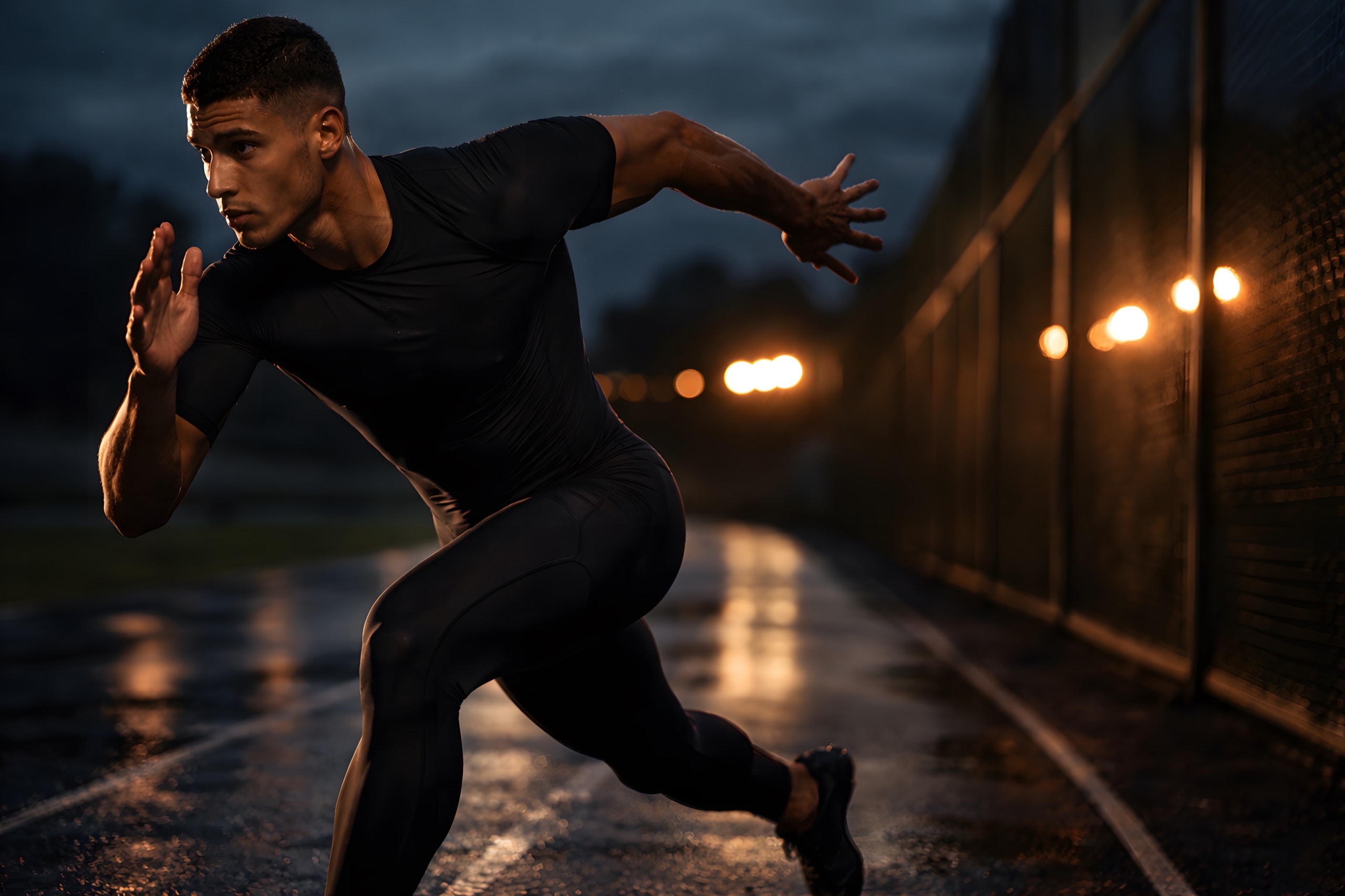 Dev P., athlete sprinting, motion frame