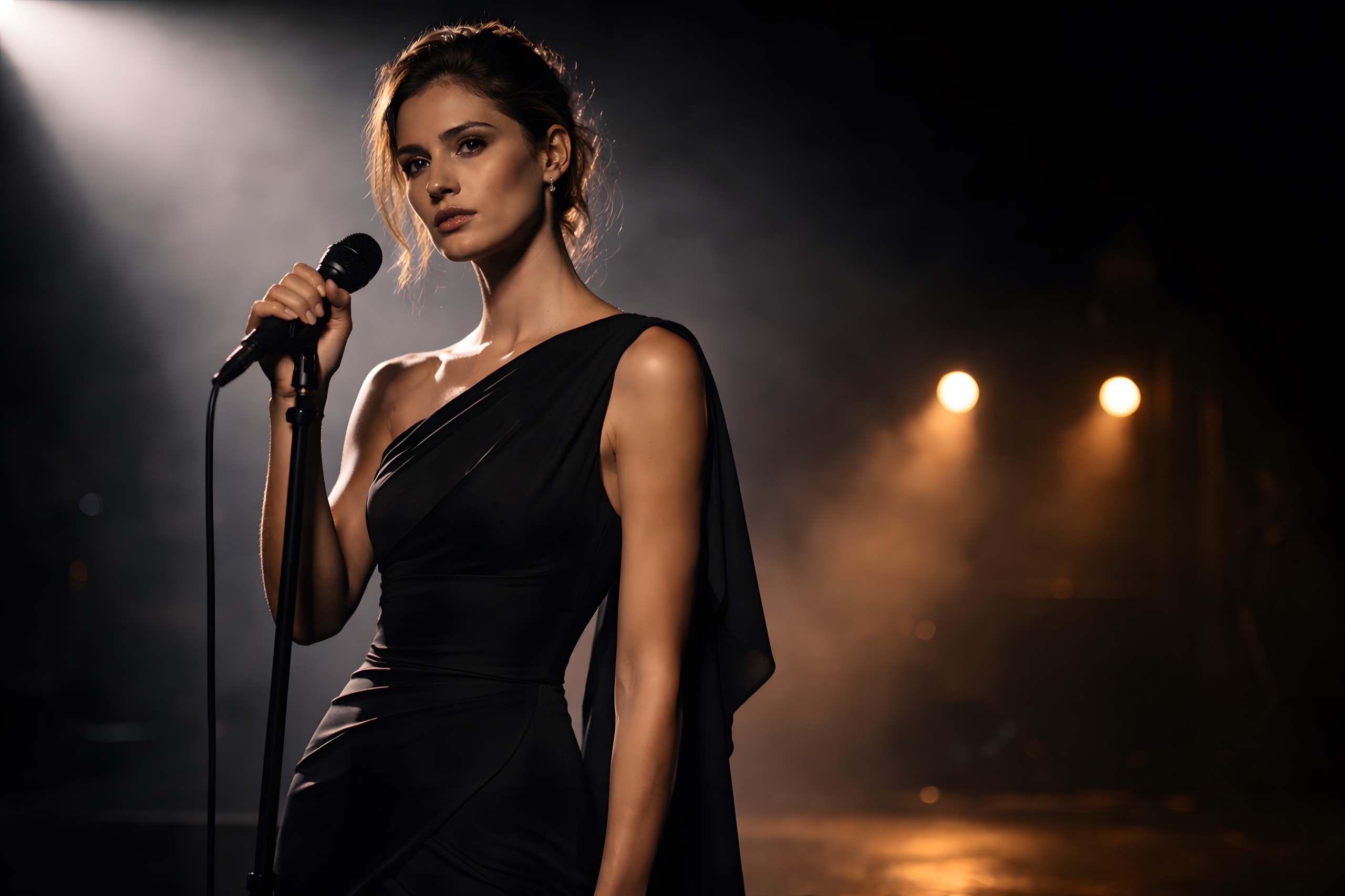 Mara R., vocalist, stage performance at the microphone